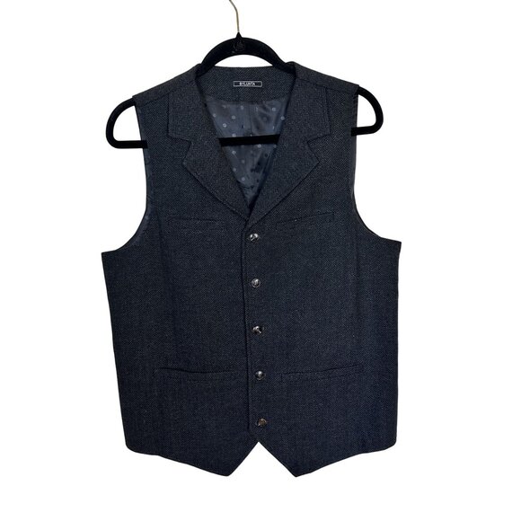 Mens Herringbone Vest By Lunta Dark Grey Wool Blend Academia - Picture 1 of 7